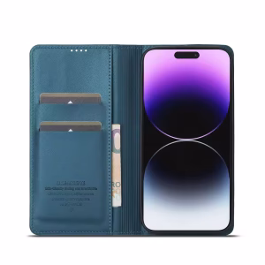 Premium Magnetic Flip Leather Phone Case for IPhone 24 iphone 16 pro max case - flip Blue